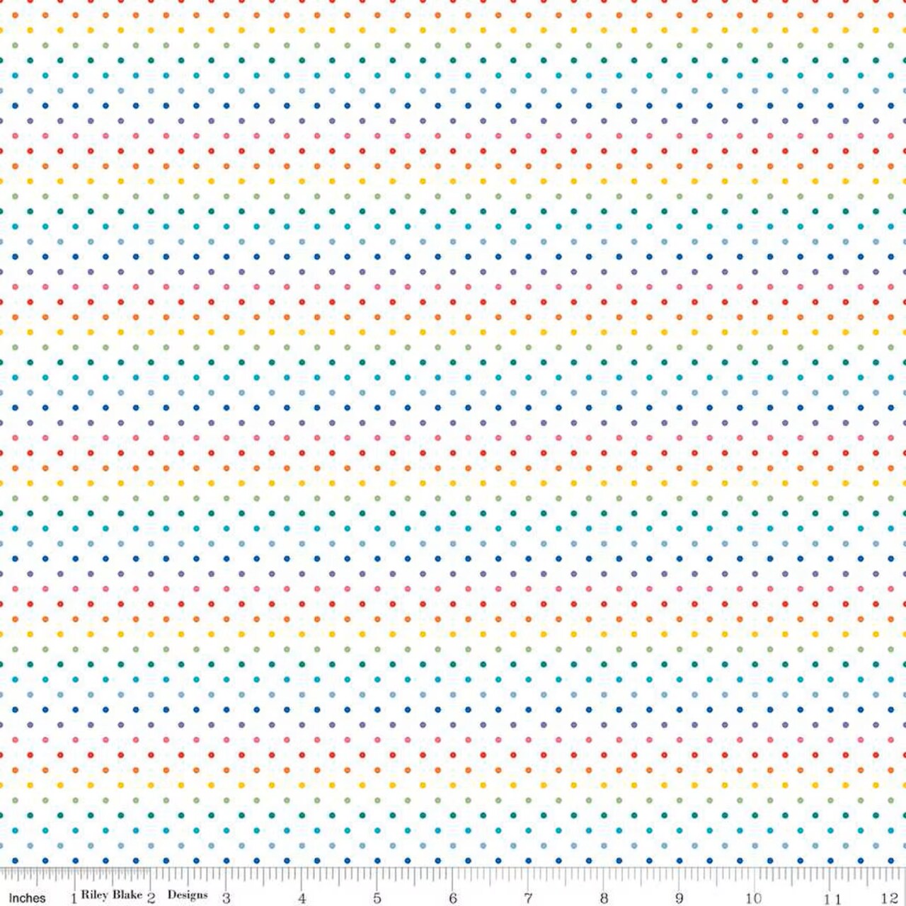 Fabric Riley Blake Basics Rainbow Swiss Dot on White by the Quarter Yard C660-RAINBOW